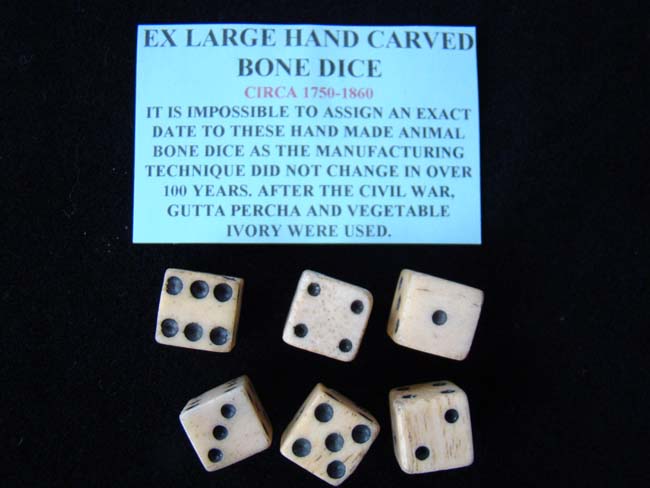 A collection of six hand carved bone dice circa 1790-1860